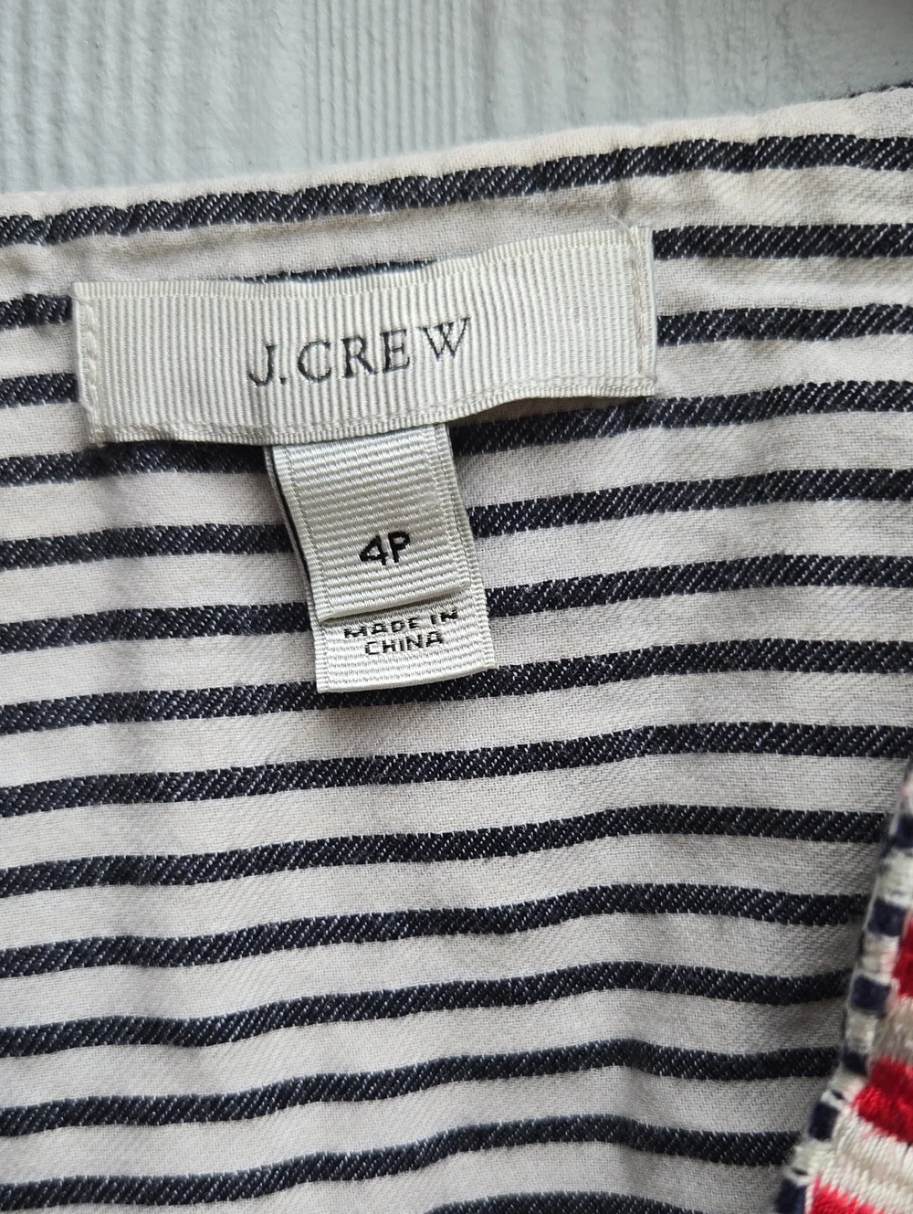 J. Crew Striped Peasant Tunic with Pink Embroidery